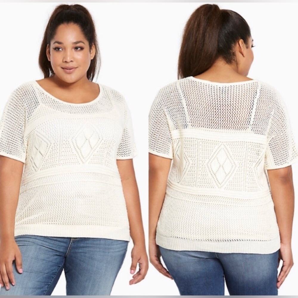 Torrid Cream Crochet Knit Dolman Sleeve Sweater Size 2X‎